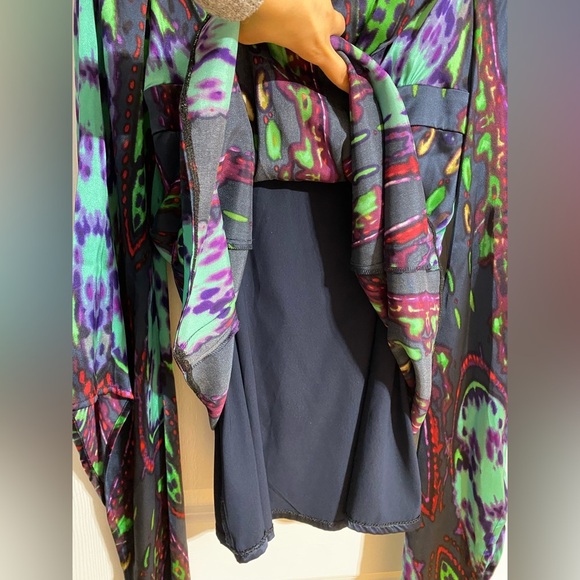 Guess by Marciano Y2K Silk Boho Hippie 70’s High Low Sleeve Mini Dress Size XS - Picture 8 of 11